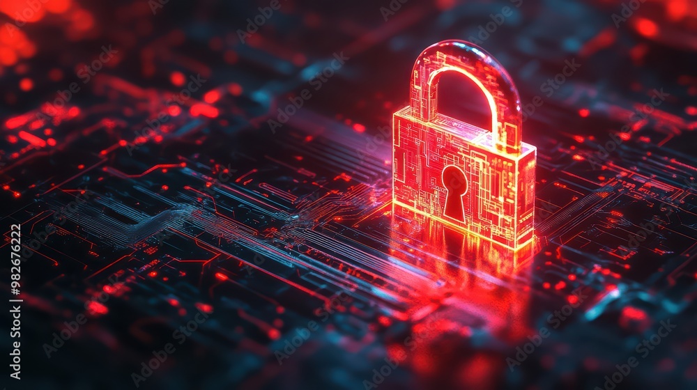 Aufkleber a glowing digital padlock symbolizing advanced cybersecurity on a futuristic circuit board backgroun