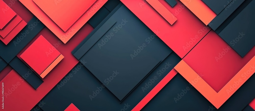 Poster abstract illustration featuring unusual modern material design with square and triangle shapes