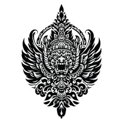 Obraz premium Garuda with folk art decoration in black and white illustrations, cutout graphic