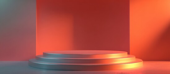 Obraz premium 3D rendering of a blank mockup background featuring a podium for product display and an empty round stage for showcasing