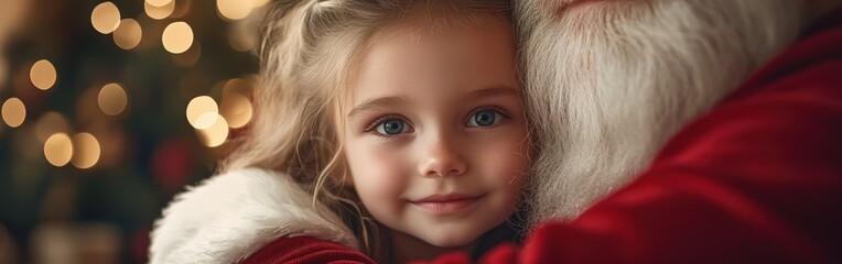 Child Sitting on Santa's Lap in Festive Christmas Mall Setting