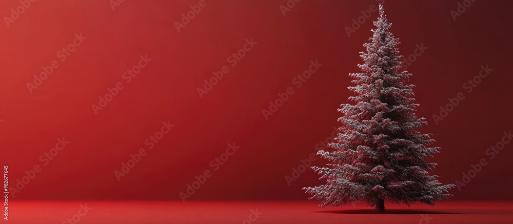Poster minimalist christmas tree in solid red color against a red background 3d rendering for festive room 