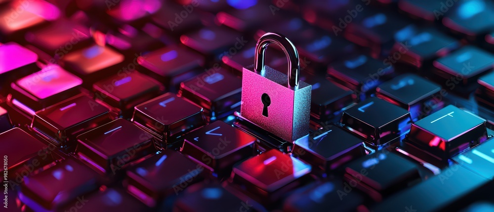 Poster a modern lock on a computer keyboard symbolizes cybersecurity and data protection in a digital world