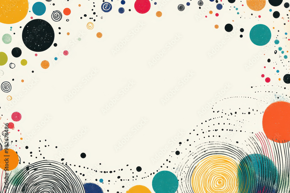 Aufkleber abstract colorful circles and dots frame with dynamic patterns on a textured background, perfect for
