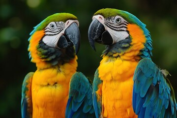 Naklejka premium Macaws (Ara ararauna), pair, native to South America, captive, Wachenheim, Germany, Europe, ai
