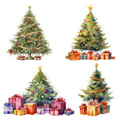 Naklejka premium PNG watercolor Christmas tree element set, transparent background