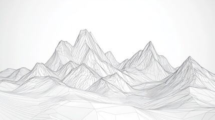 Abstract line art of mountains with a low-poly design, simple and minimalistic, on a white background.