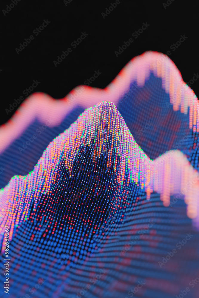Poster abstract colorful waves of light create a vibrant landscape against a dark background, blending tech
