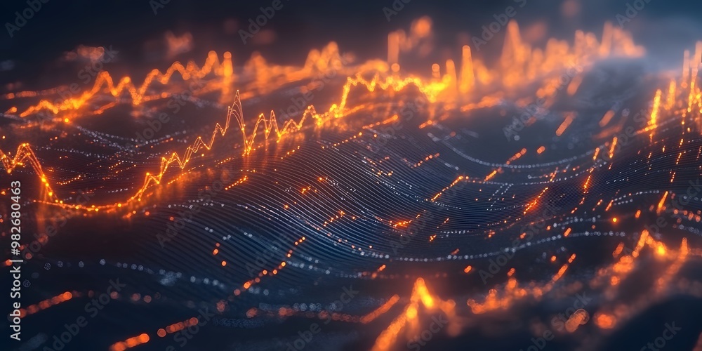 Poster abstract data visualization - glowing lines and points
