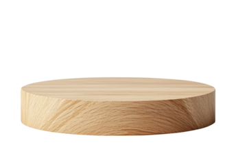 Natural wood round display platform with a simple and clean design, perfect for eco-friendly or minimalist presentations. Isolated on transparent background, png.