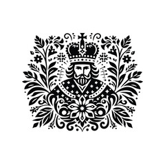 Fototapeta premium king with folk art decoration in black and white illustrations, cutout graphic
