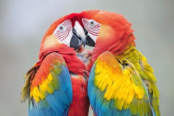 Fototapeta premium Macaws (Ara ararauna), pair, native to South America, captive, Wachenheim, Germany, Europe, ai