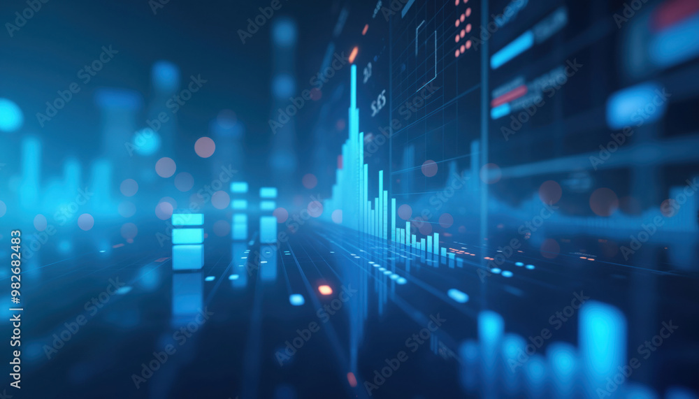 Poster futuristic financial data flow: abstract digital image depicting a flowing stream of financial data 