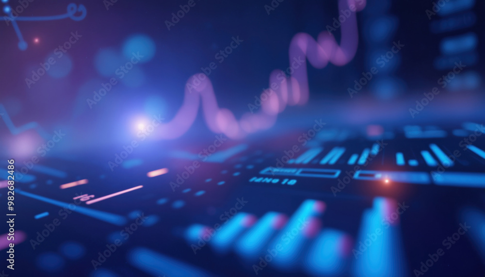 Poster stock market data with red and blue graphs: abstract digital display featuring red and blue stock ma