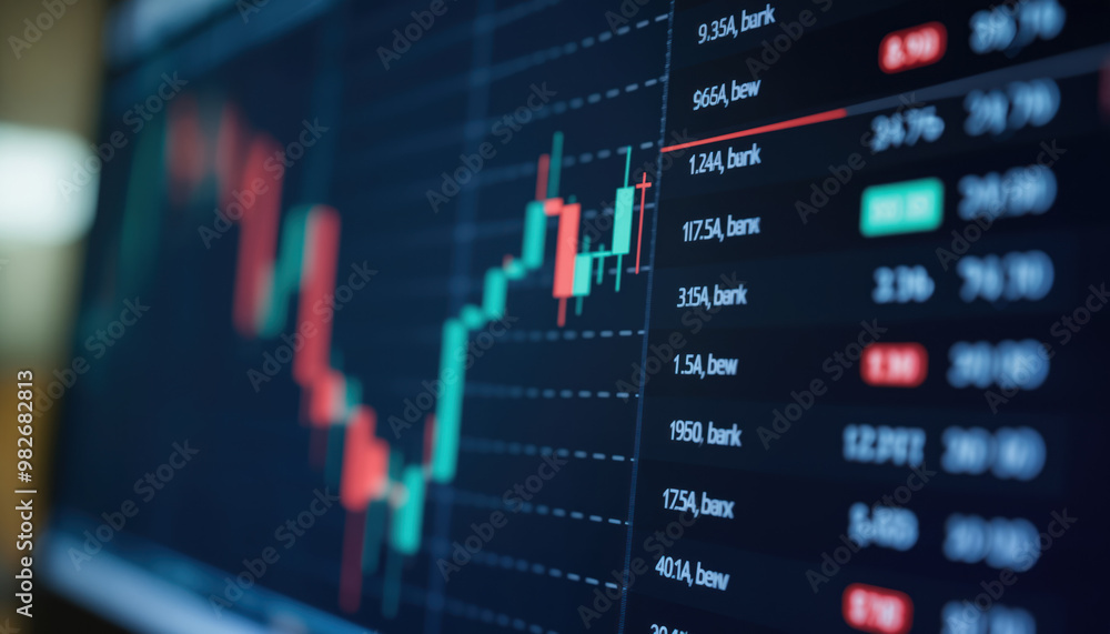 Poster close-up of stock market data on digital display: a close-up of stock market data displayed on a dig