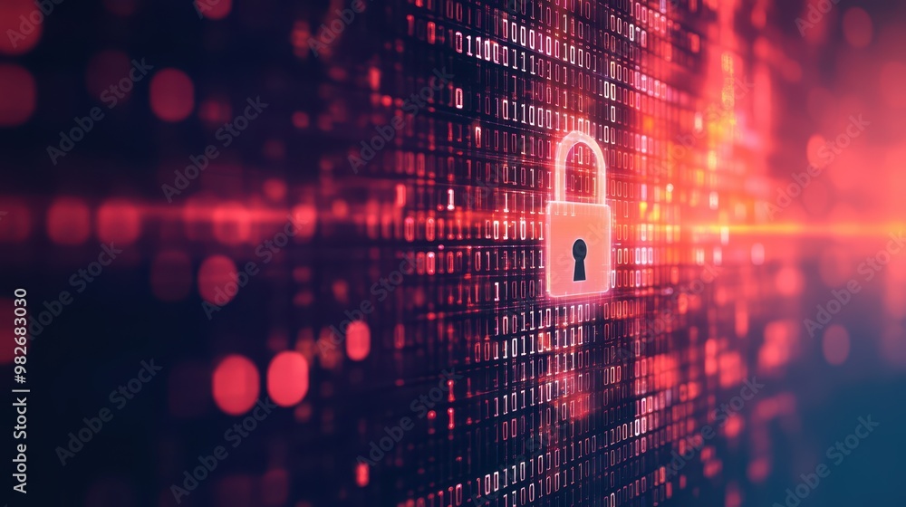 Poster a visual representation of digital security, featuring a glowing padlock against a backdrop of abstr