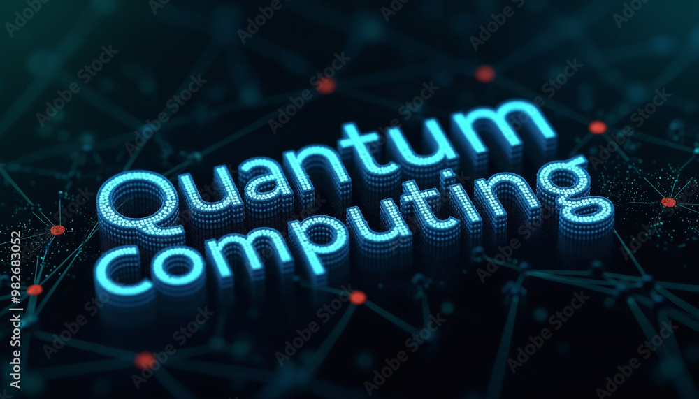 Poster quantum computing text in digital network: the phrase quantum computing highlighted within a connect
