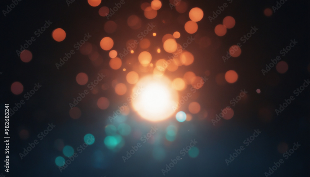 Poster a bright light shining through a dark background, creating a bokeh effect. this lively and vibrant i