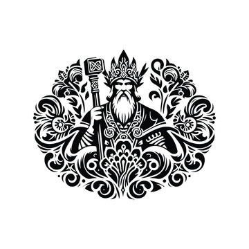 recommend clip art: odin nordic god with folk art decoration in black and white illustrations, cutout graphic
