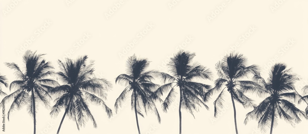 Wall mural artwork depicting coconut trees set against a light background