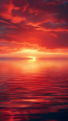 Fototapeta premium Red sky reflection on a calm evening, vector illustration