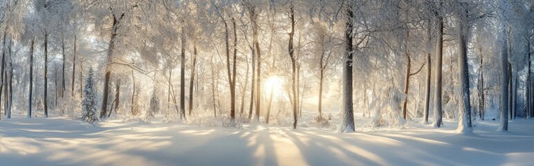 Winter Wonderland: Snow Covered Forest with Sunlight