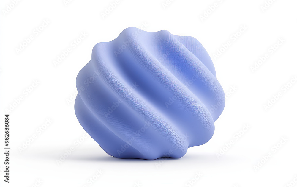 Poster abstract of a blue, textured object with smooth, swirling lines on a plain white background, showcas