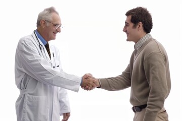 Fototapeta premium Business partners or colleagues shaking hands on a white background, suitable for corporate and professional use