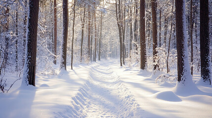 Winter Road Surrounded by Snow-Covered Trees