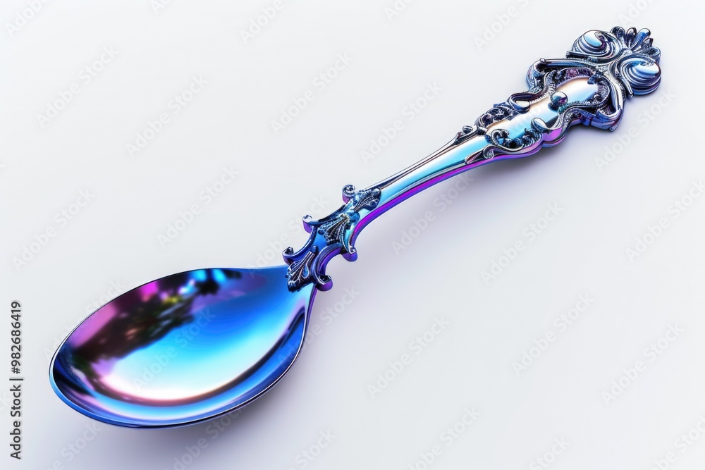 Aufkleber a close-up of a silver spoon with a mirror-like reflection on its surface