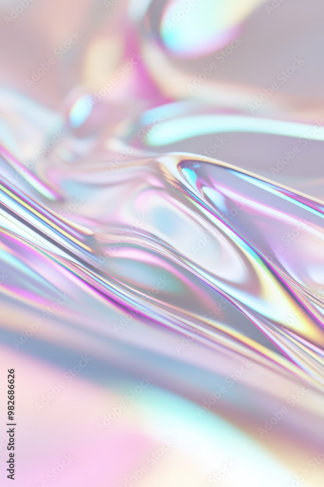 Poster abstract iridescent surface with soft pastel hues and glossy texture, creating a dreamy and ethereal