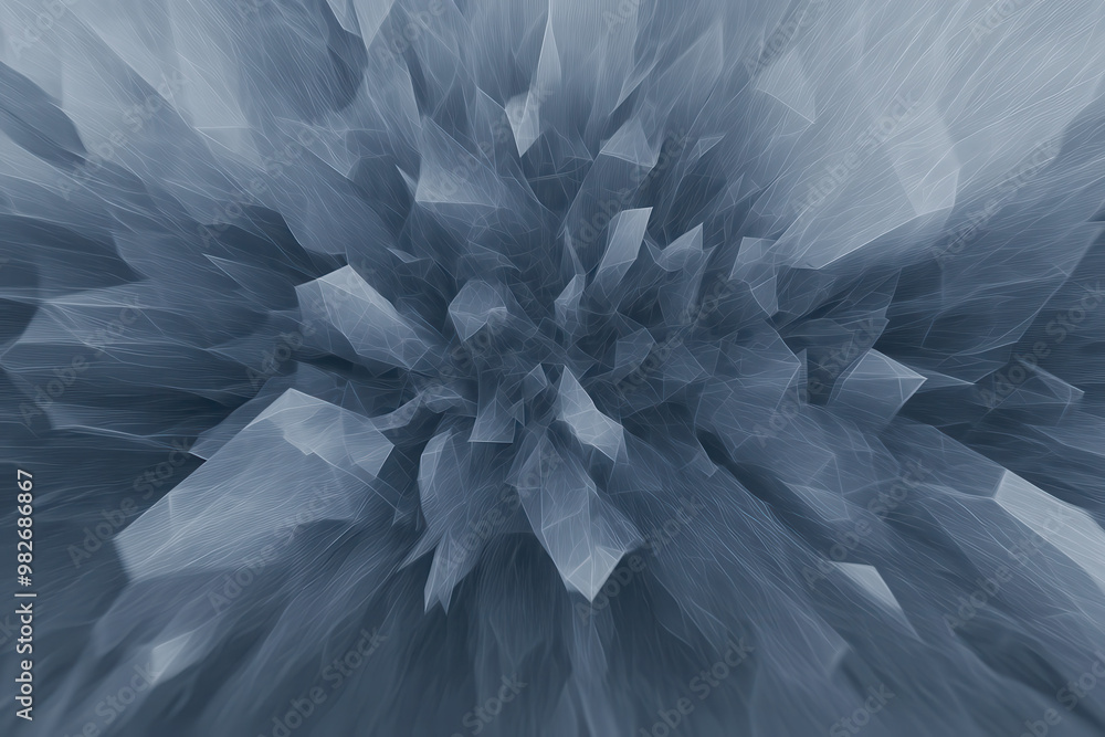 Poster abstract geometric shapes converging to a center point with a dynamic sense of movement, featuring s