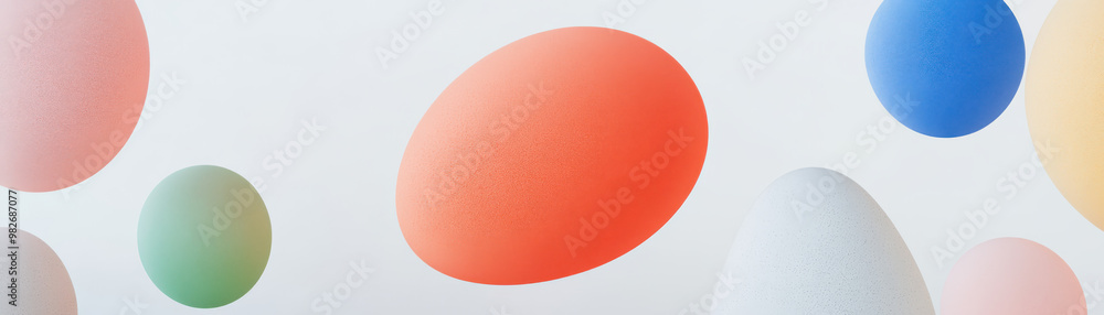 Poster vibrant abstract spheres of various sizes and colors floating against a soft white background, showc