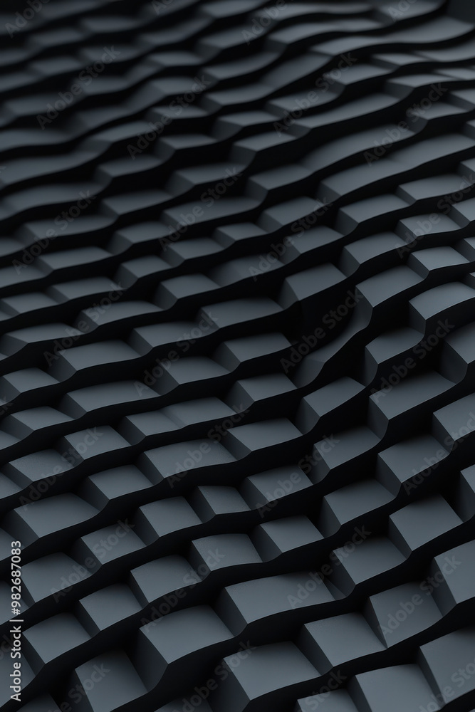 Poster abstract black geometric pattern with layered wavy textures, creating a modern and stylish design fo