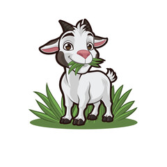 Mascot design of Small goat eating grass