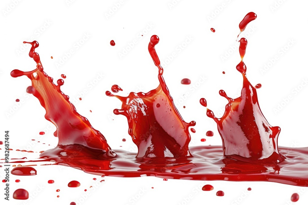 Poster A drop of red liquid sits on a white surface, with a subtle texture and a slight curve