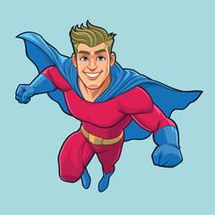 Superhero flying towards camera