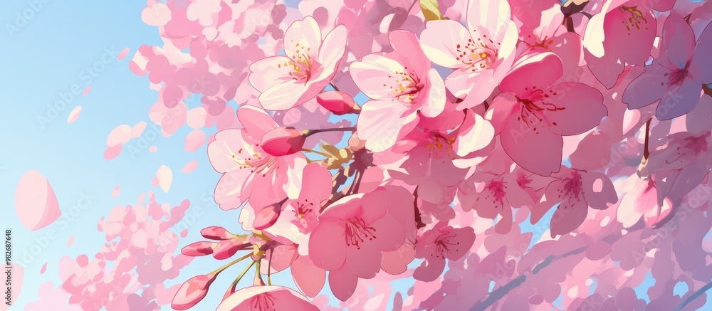 Wall mural Artwork featuring vibrant pink sakura blossoms