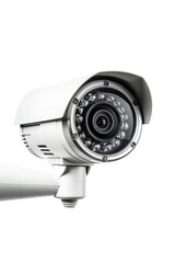 A security camera mounted on the side of a building, suitable for surveillance and monitoring purposes