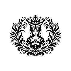 Naklejka premium queen inside folk art decoration in black and white illustrations, cutout graphic
