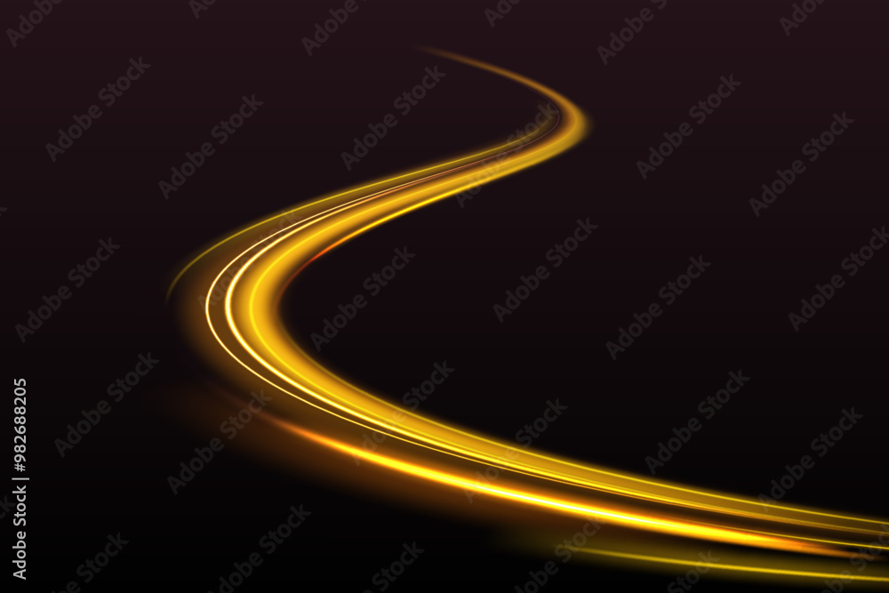 Poster modern abstract high-speed light motion effect on black background. neon stripes in the form of dril