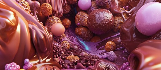 Surreal and imaginative chocolate 2d backdrop designed for an otherworldly experience featuring modern psychedelic themes and kaleidoscopic optical illusions