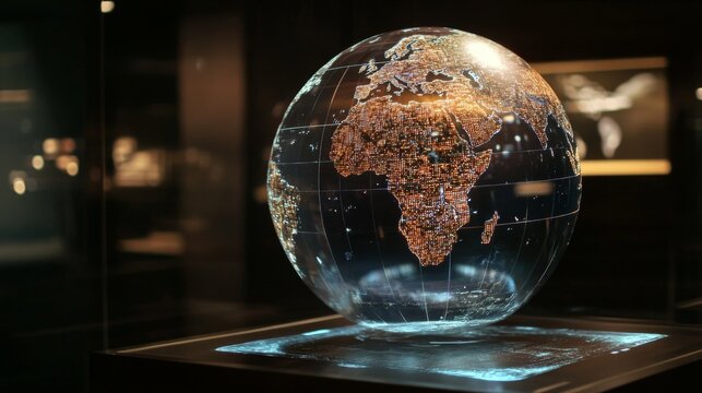 A holographic globe displays a live feed of global events