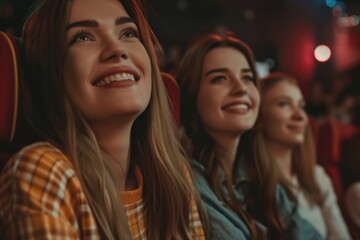 Obraz premium A group of women watching a film together in a cinema