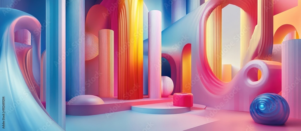 Poster surreal 3d abstract optical illusion featuring impossible shapes 2d art design