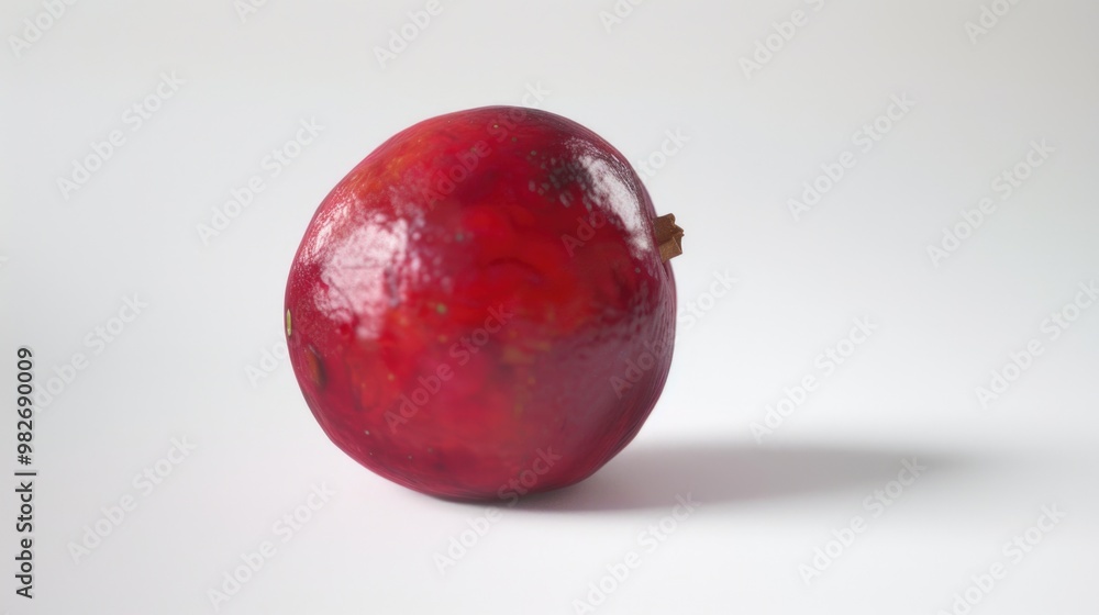 Poster a single red apple placed on a clean white surface, ideal for food and health-related projects