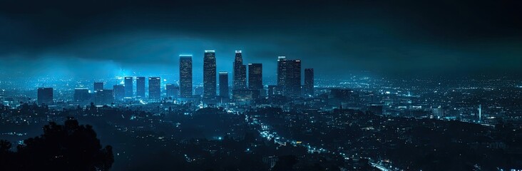 Naklejka premium Stunning Night Skyline of a Modern City