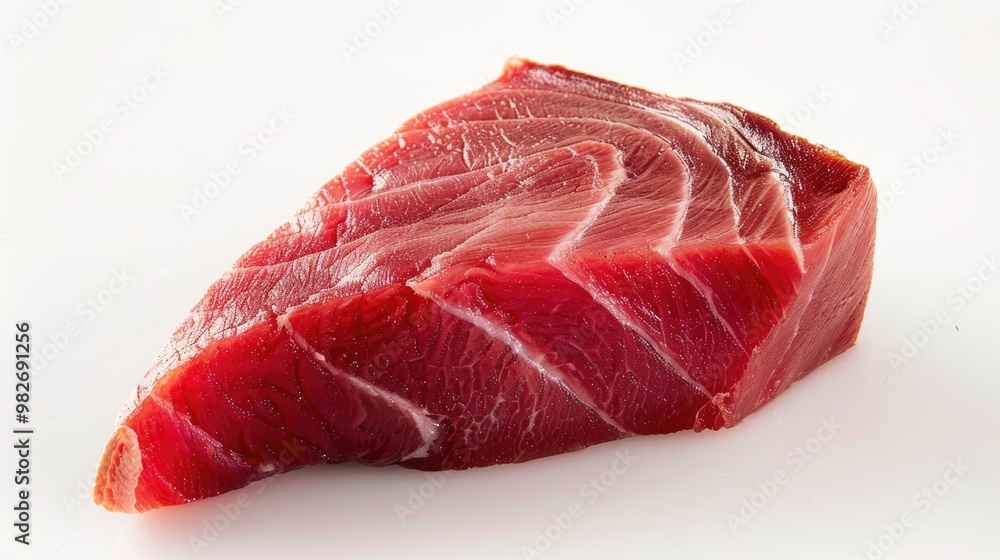 Poster a piece of raw meat lying on a clean and white surface, ideal for use in food photography or as a pr
