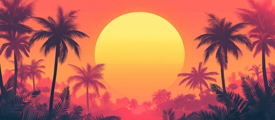 Silhouette Of Tropical Palm Trees Against A Vibrant Sunny Background