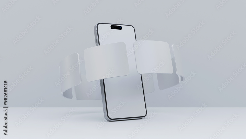 Aufkleber blank screen smartphone and empty screens mock up on white background. blank screen phone and blank 